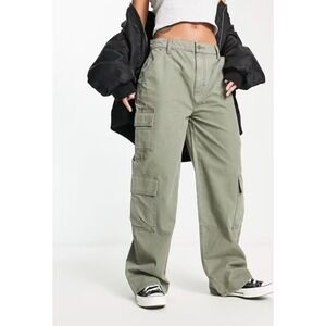ASOS Design Womens Cargo Pants 6 Petite Khaki Green Oversized Grunge 90s Y2K
